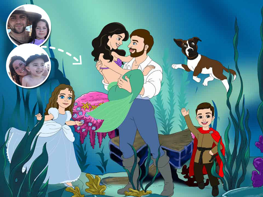 Custom Disney Portrait, Family Portrait Disney Style