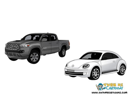 Car Cartoon Vector Art, Carros, Personalized Car Portrait | Turn Me Cartoons